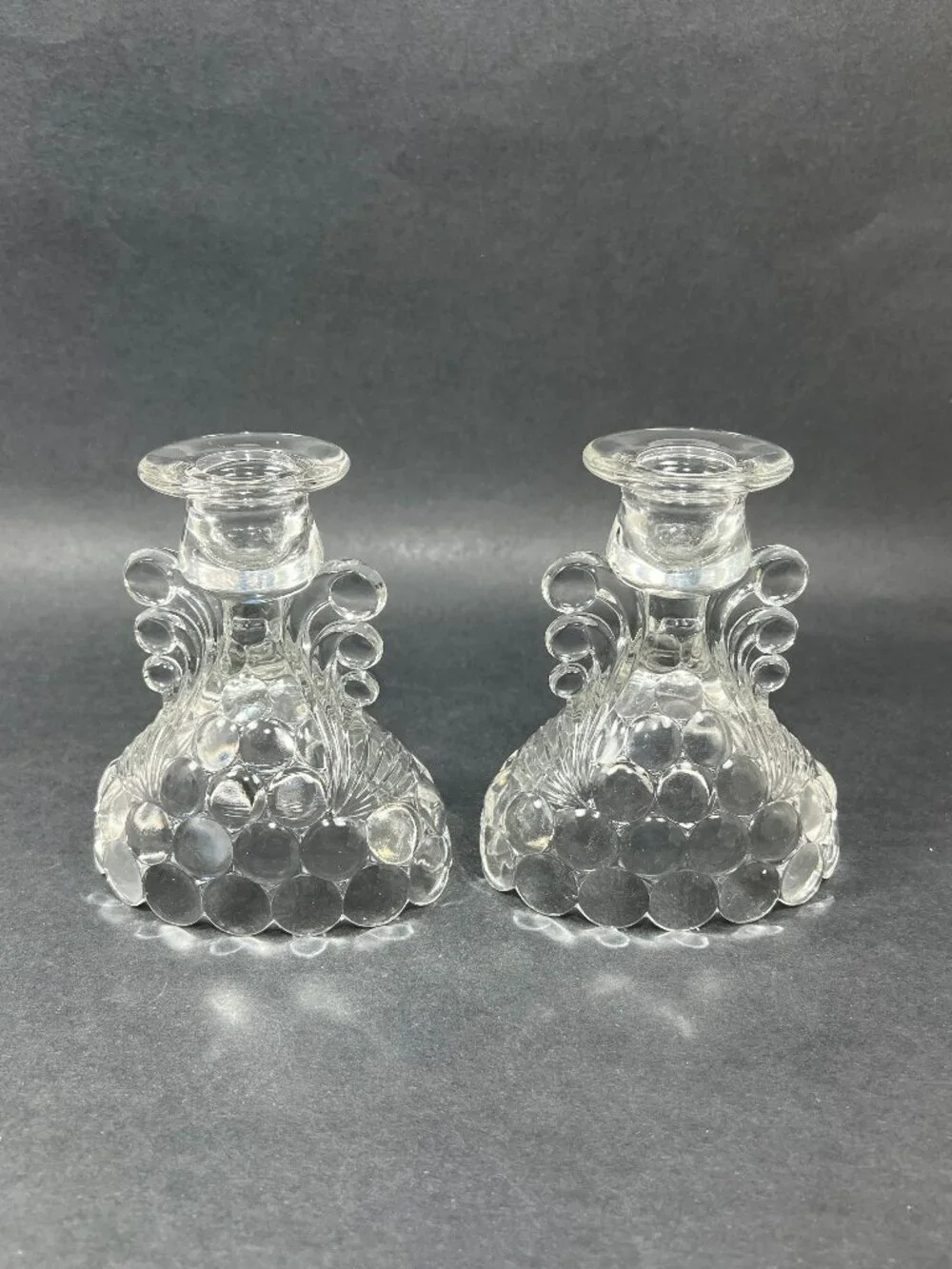 Vtg Pair Westmoreland Thousand Eye Bubble Glass Reversible Candle Holder Vase